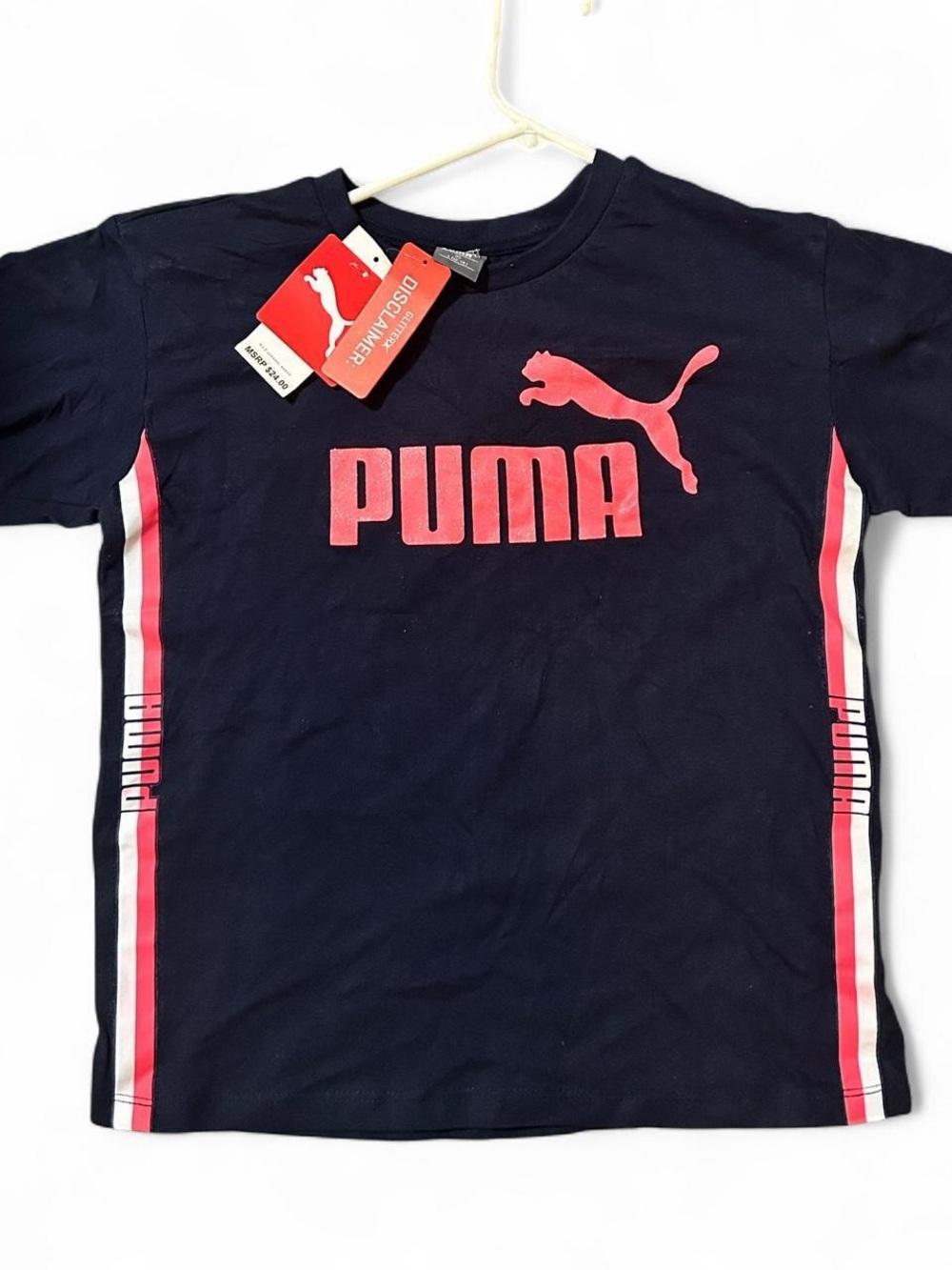 Puma Navy Short Sleeve Tee with Pink Sparkly Logo (NWT)